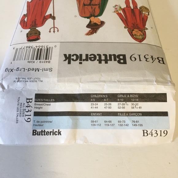Costumes Butterick Pattern B4319 SML. MED. LG. X LG - Picture 5 of 10